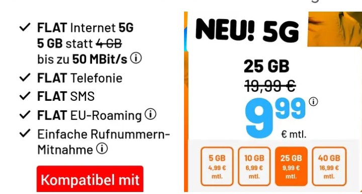 Mobilfunk Internet FLAT ab 4,99€ mtl 💥 LTE 5G 💥 SIM gratis ❗