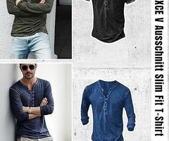 Herren Vintage Henley Shirt Kurzarm/Langarm